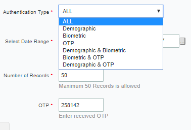 Aadhaar Authentication Type - Options