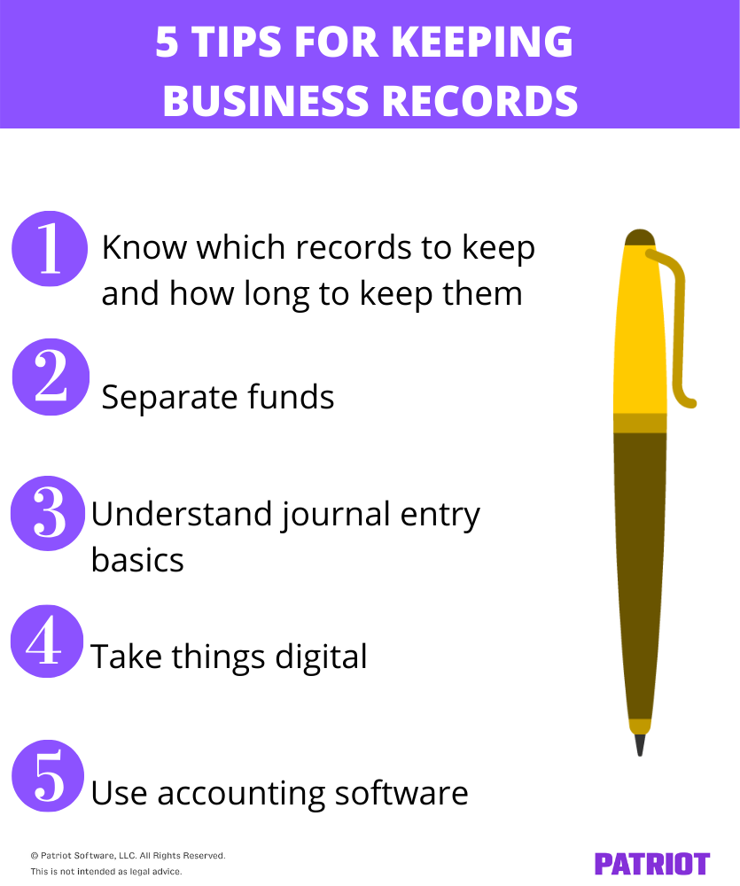 5 tips for keeping business records with image of a pen