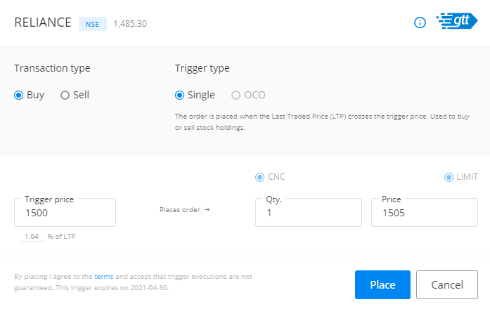 GTT create order 