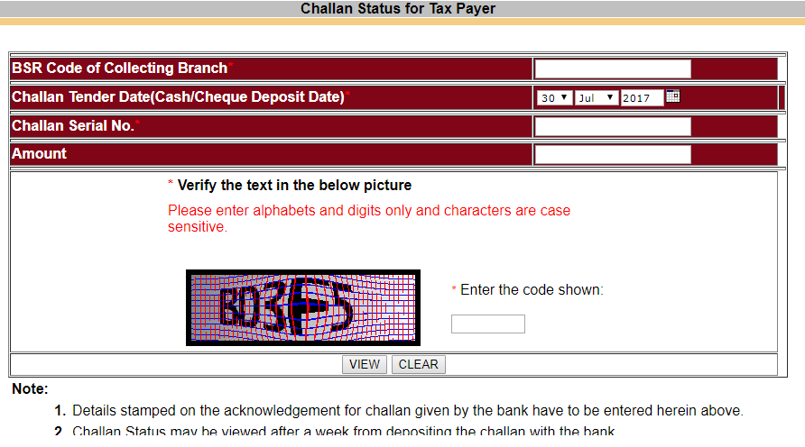 Challan 280 Receipt Status on TIN NSDL Website