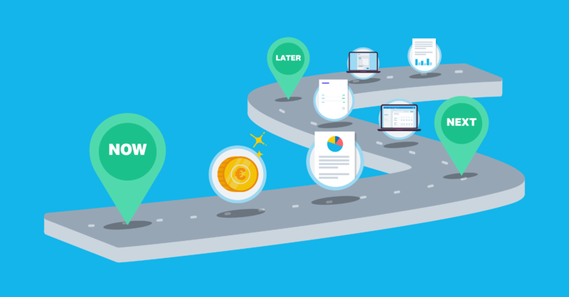 Roadmap with signposts for now, next and later.